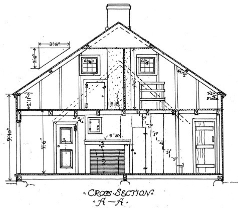Building Section - 1682 Betsy Cary Cottage on Nantucket Island