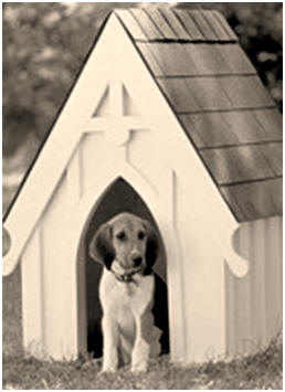 Free American Gothic Style Dog House Plans from SouthernPine.com - This free isometric drawing shows all of the boards you need, cutting angles and gingerbread trim details.