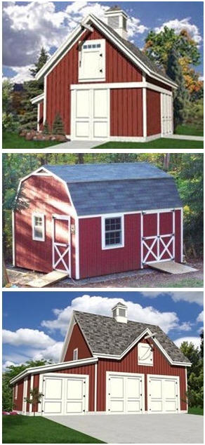 Barn Building Plans - Download professional building plans for dozens of small barns, workshops, car barns, country garages, pole barns and big, barn-style sheds.